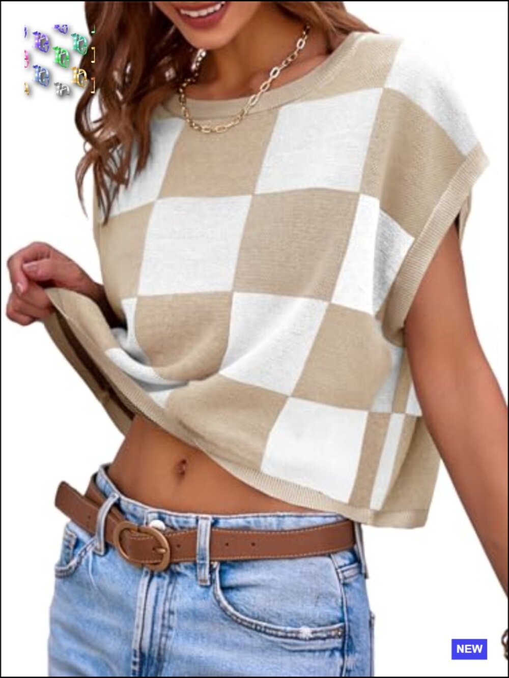 Cap Sleeve Crop Top Color Block Knit Sweater Trendy Casual Going Out Tee - Picture 3 of 7